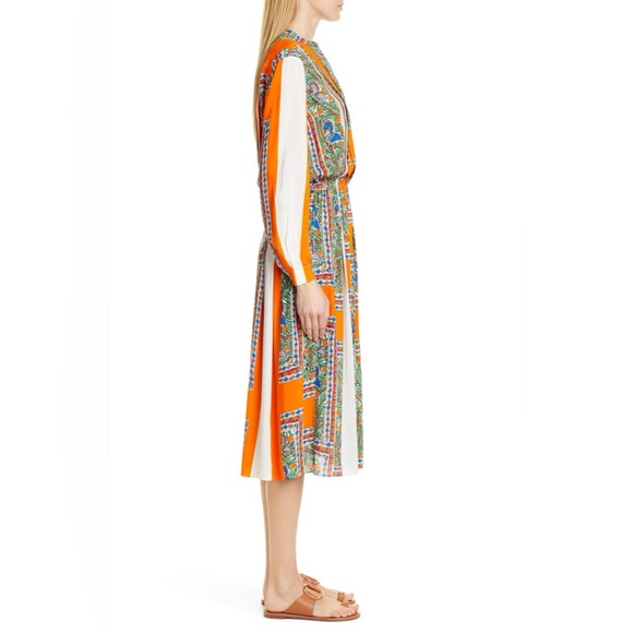 New $598 Tory Burch Long Sleeve Print Midi Dress - Picture 5 of 8